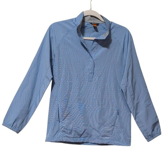 Eddie Bauer quarter Zip Pullover Casual Golf Jacket Windbreaker checked blue XS - Picture 1 of 10